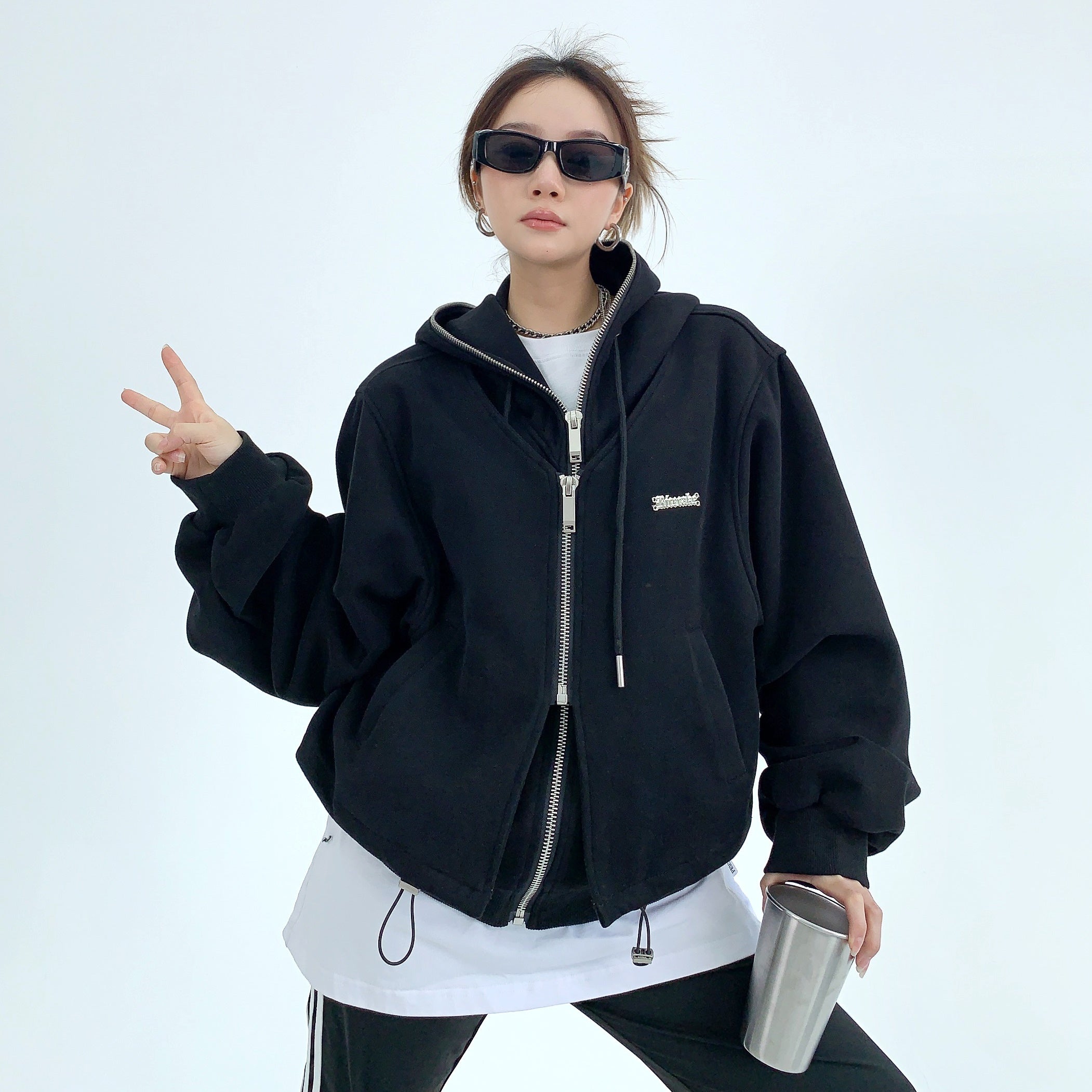 fake two-piece heavy hooded jacket MW9015