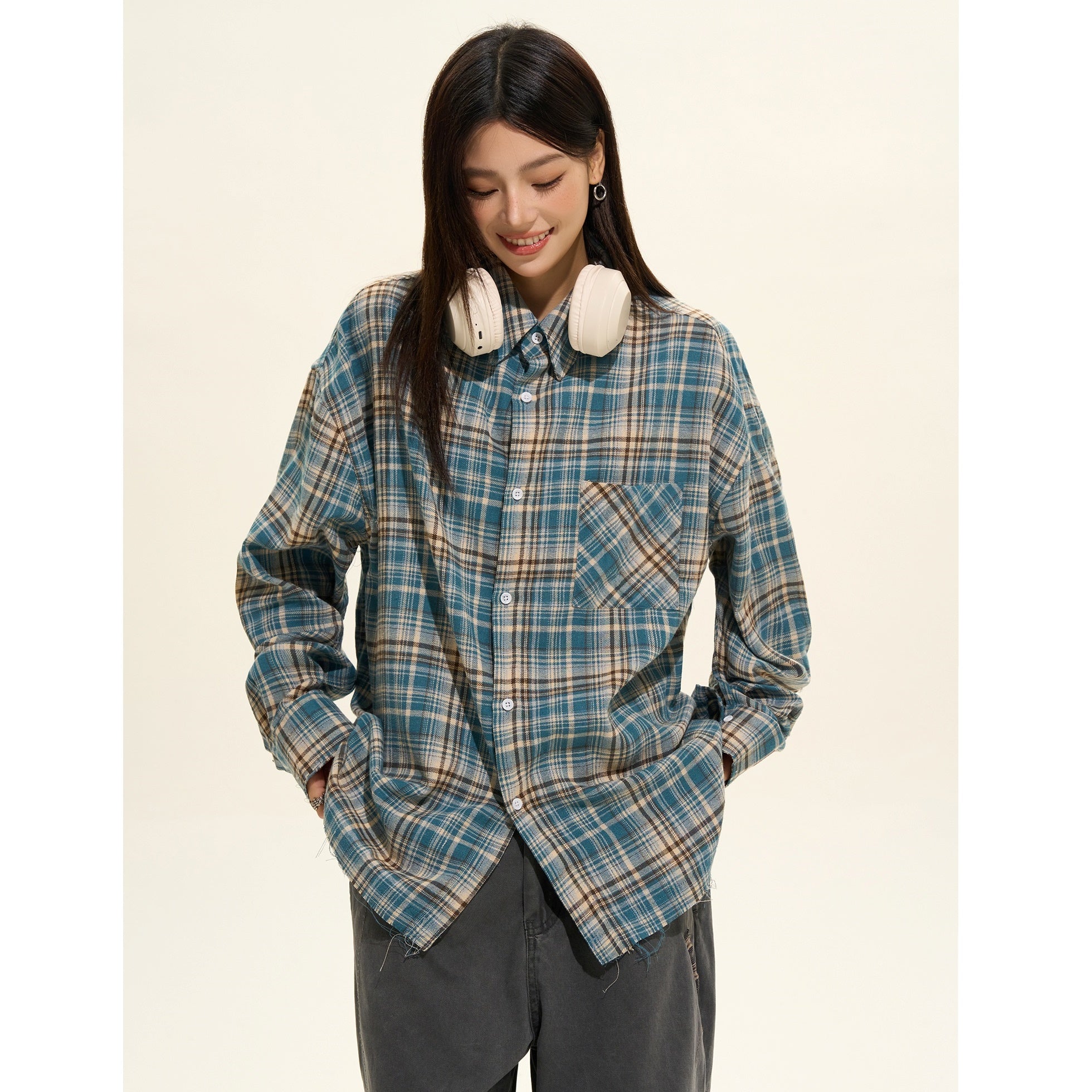 Vintage Brushed Plaid Long Sleeve Shirt MW9379