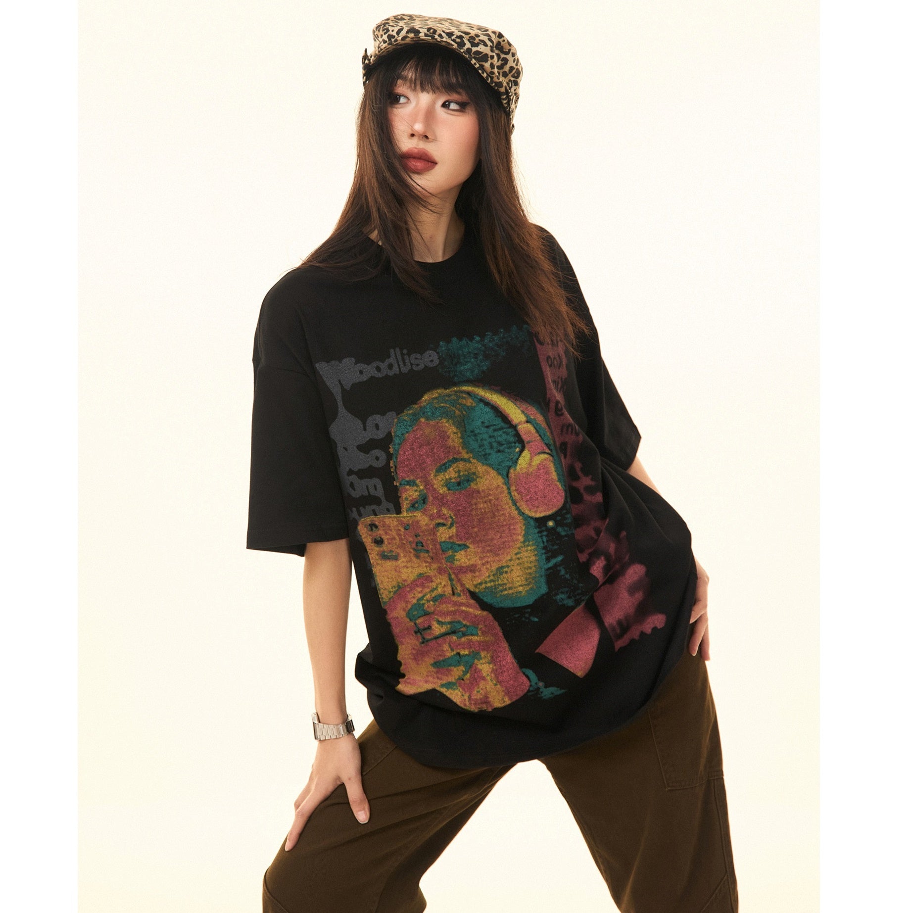 Vintage Character Print Loose T-Shirt MW9284