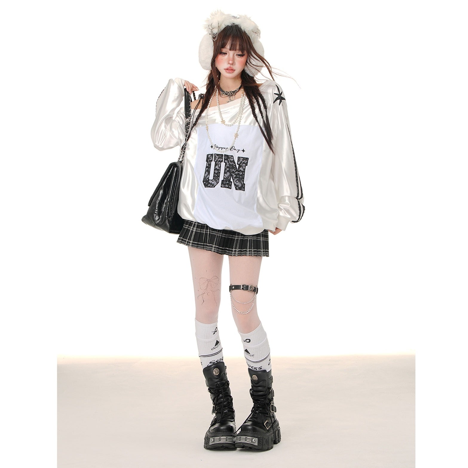 Lace Slanted Shoulder Baseball Style Pullover KK2002