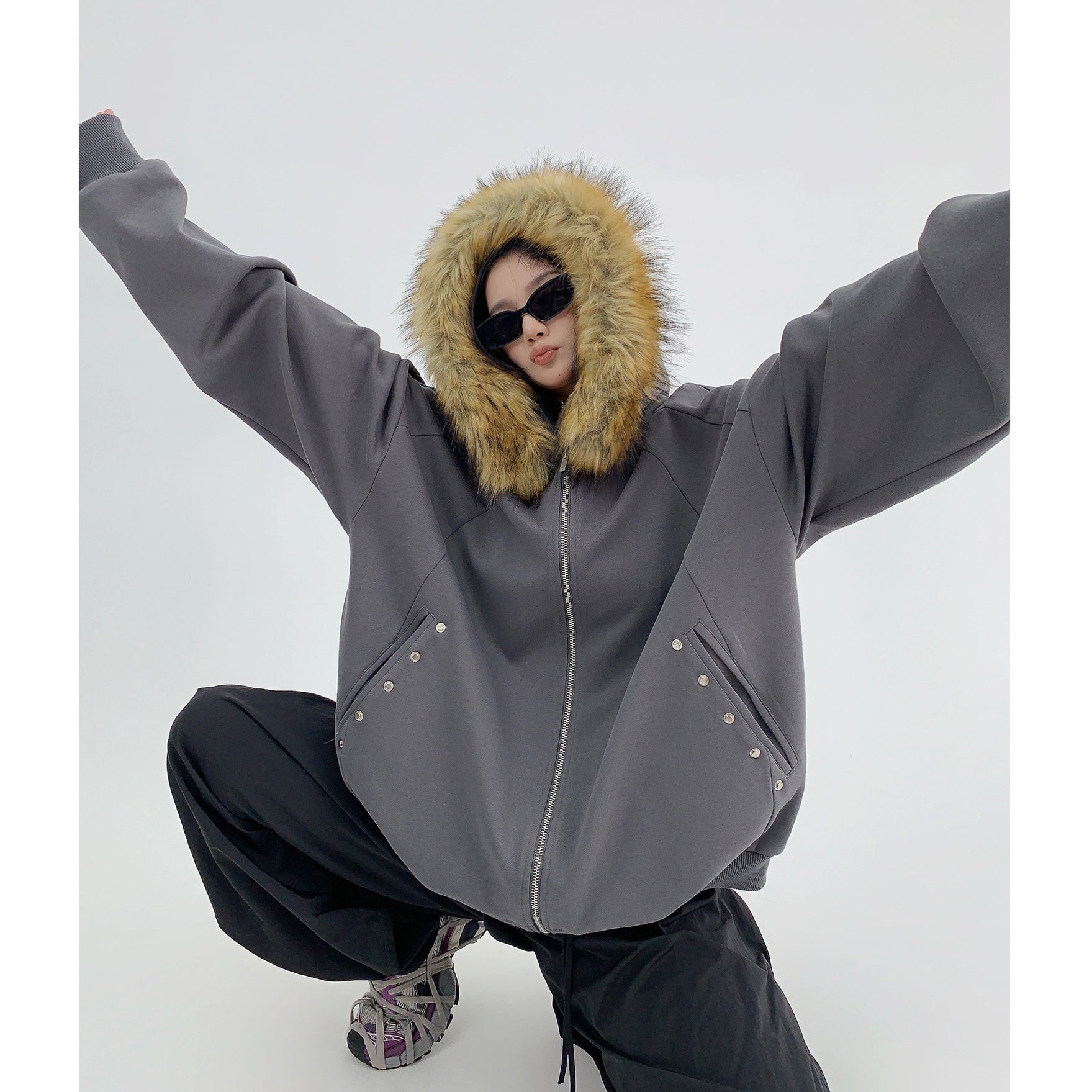 Removable Big Fur Collar Hooded Sweat Parka MW9461