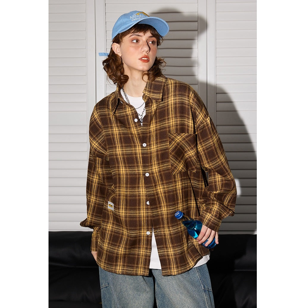 Retro Plaid Long-sleeved Shirt MW9473