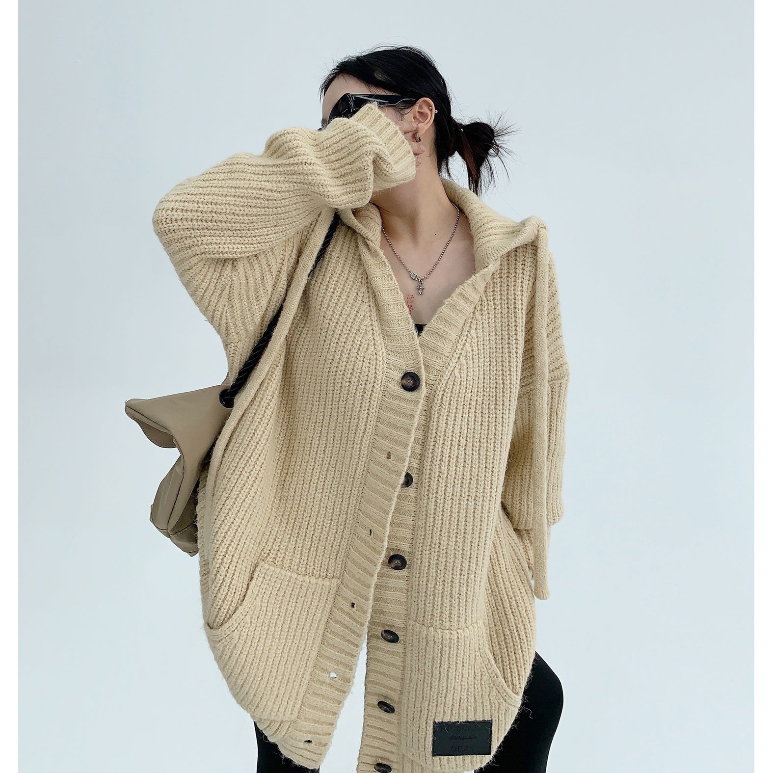 Heavy Industry Coarse Needle Hooded Knitted Jacket MW9512