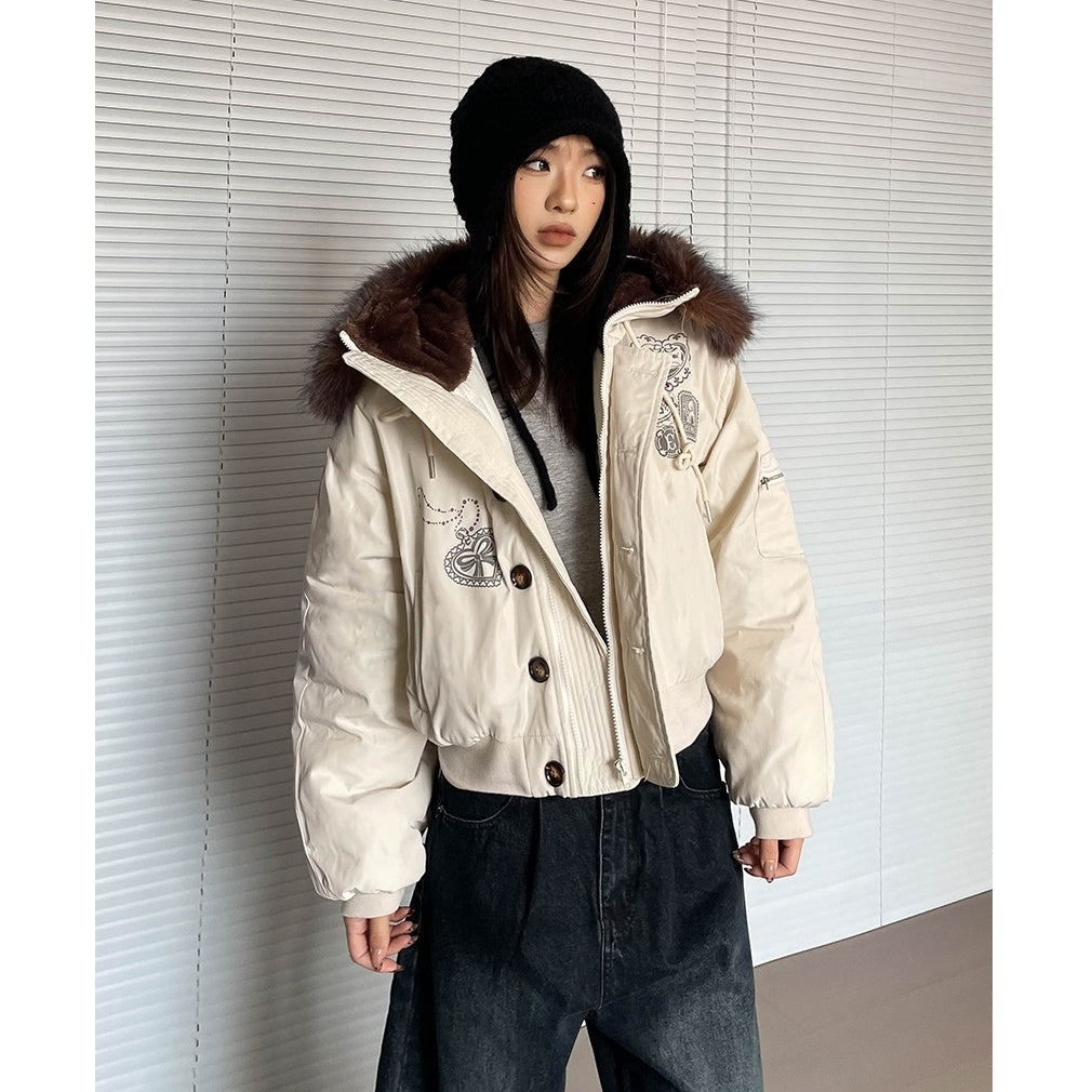 Hooded Volume Fur Collar Cropped Padded Jacket MW9770