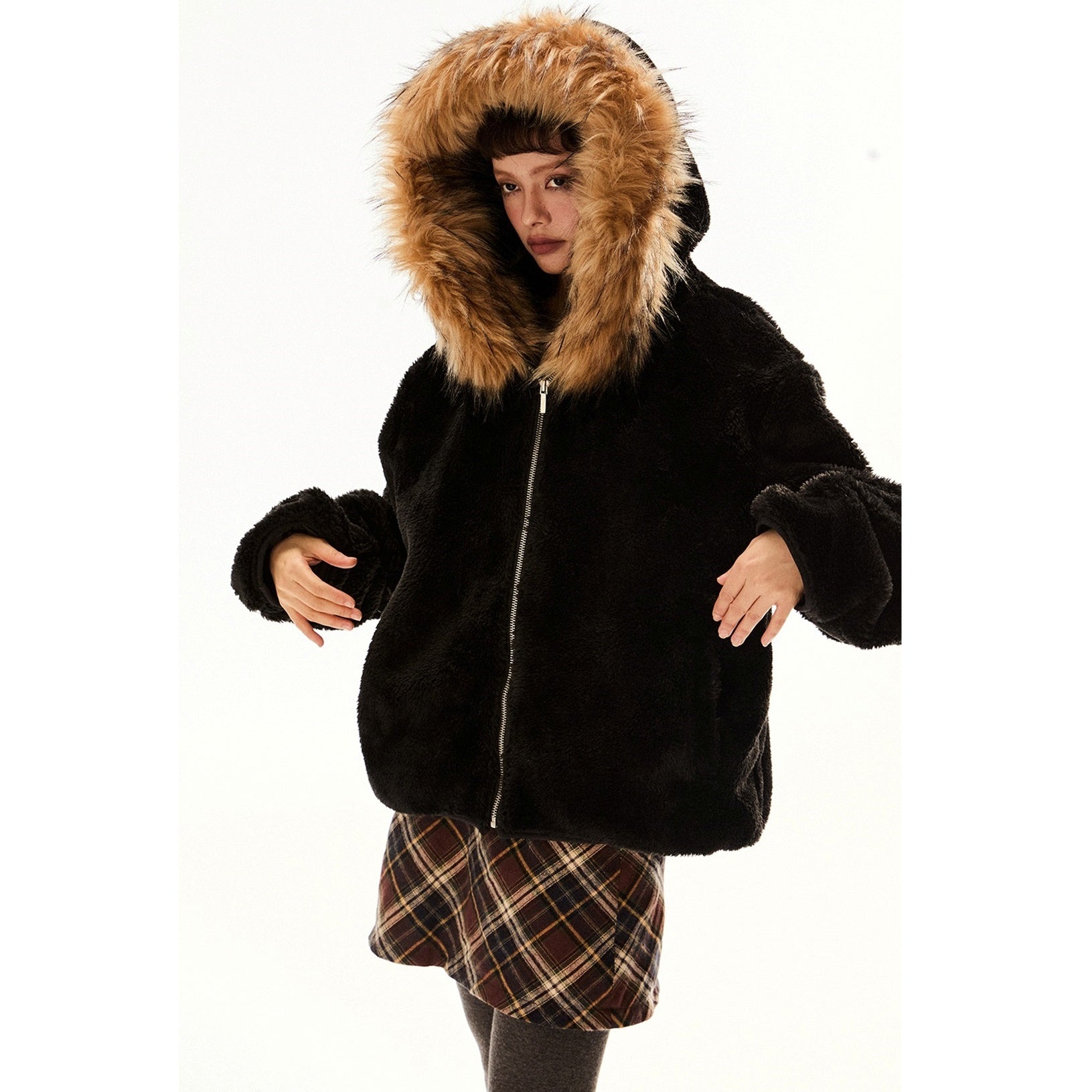 Volume Fur Collar Hooded Jacket EZ217