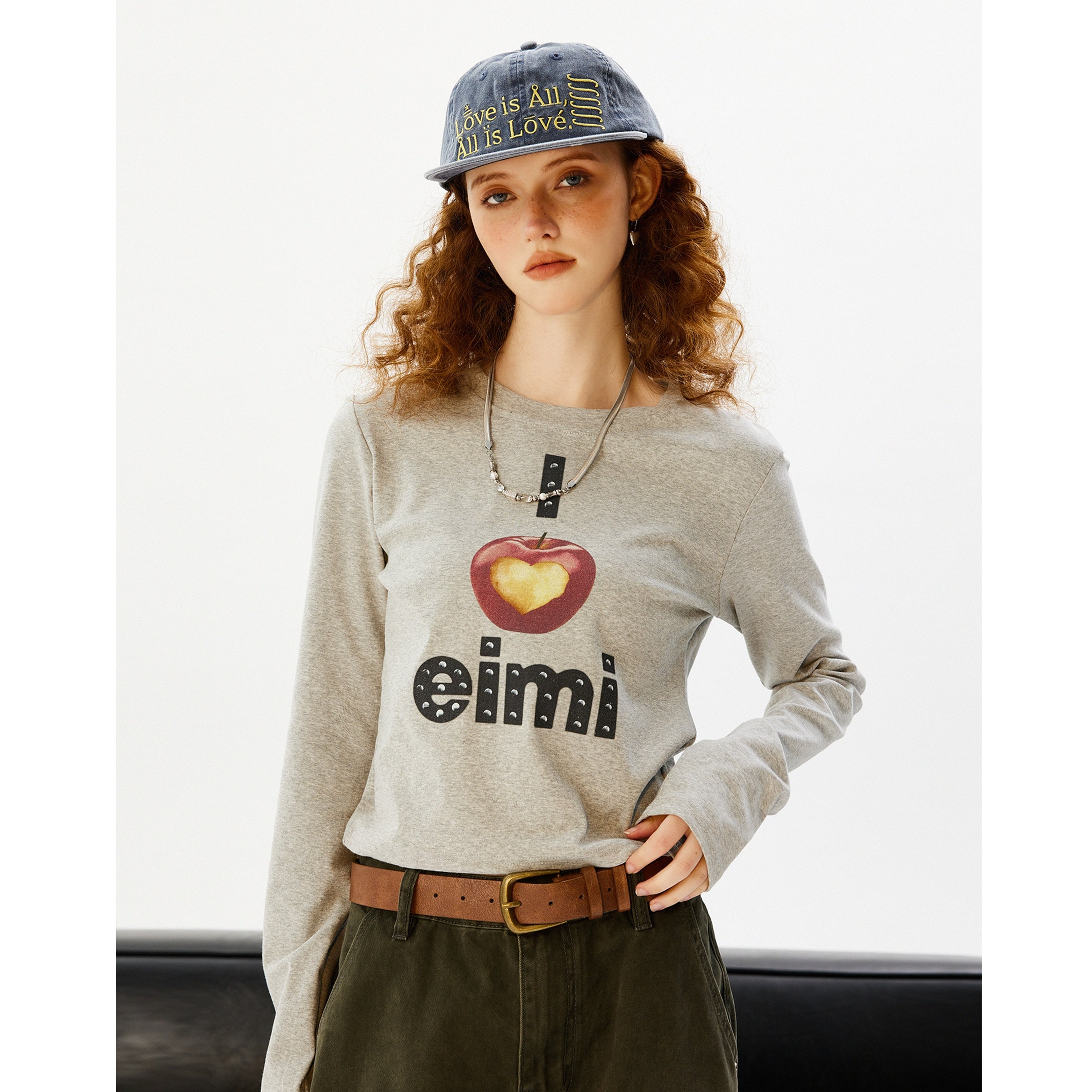 Apple Letter Print Long Sleeve T-Shirt MW9916