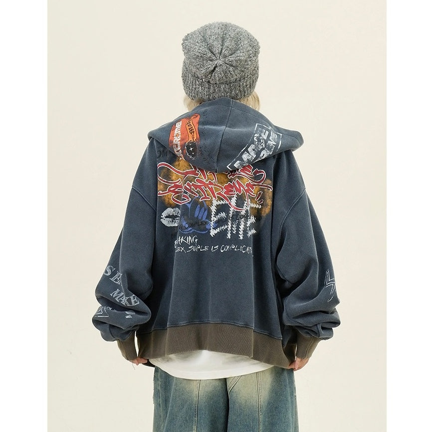 Paint Style Graffiti Sweat Hooded Jacket MW9944