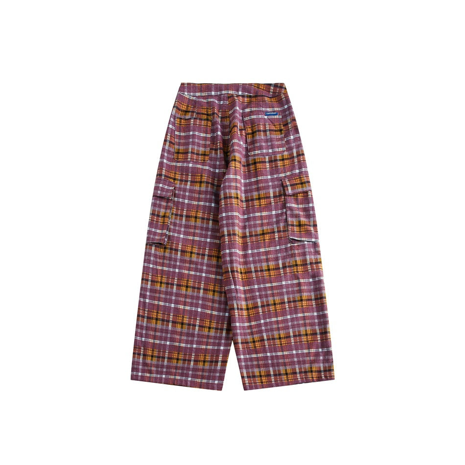 Loose Straight Plaid Casual Cargo Pants SP7008