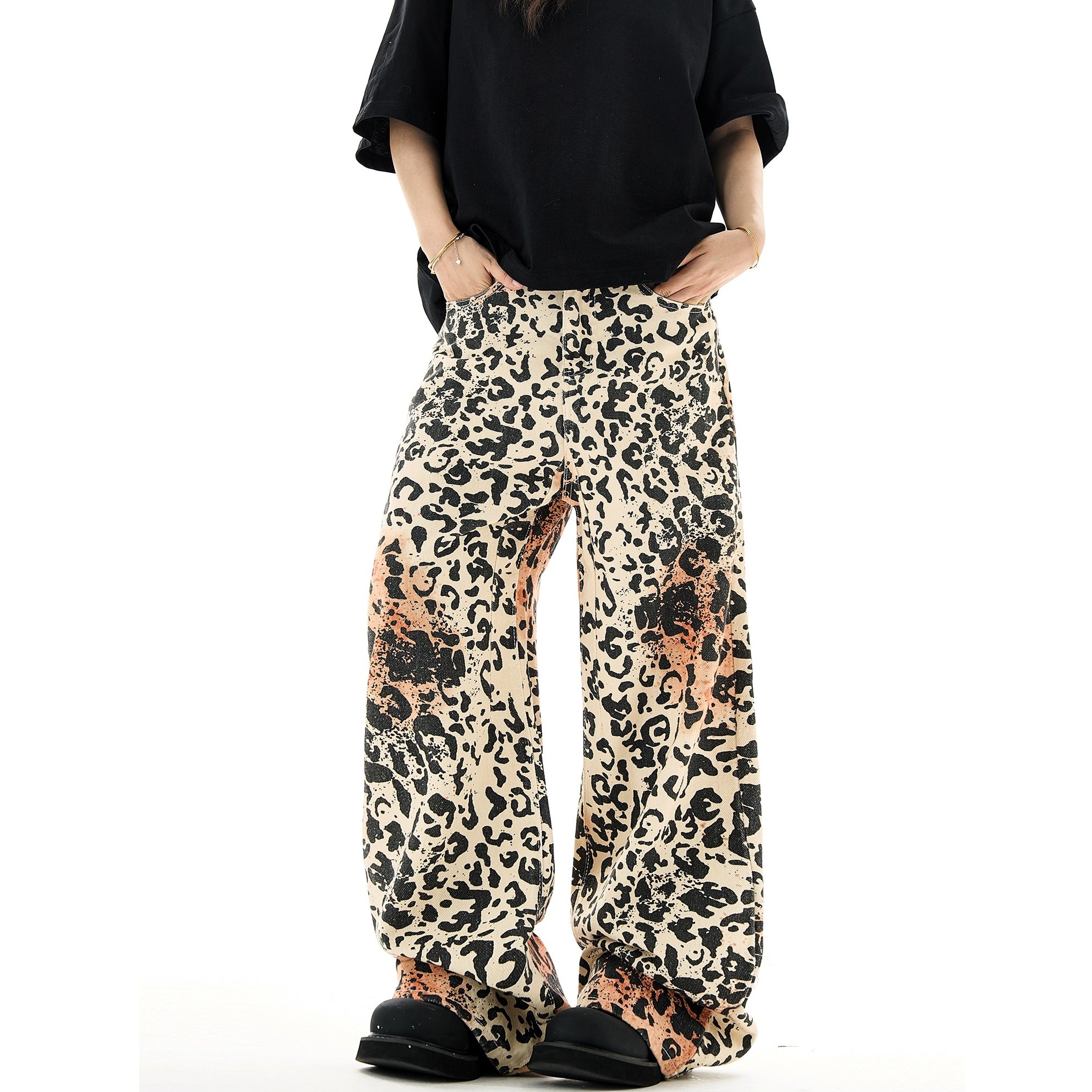 Leopard Print Straight Leg Jeans HG7100