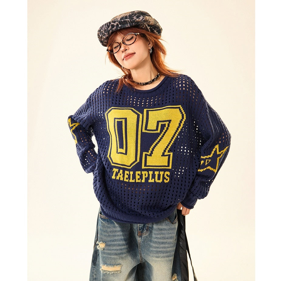 Cut-out Crew Neck Number Sweater MW9520