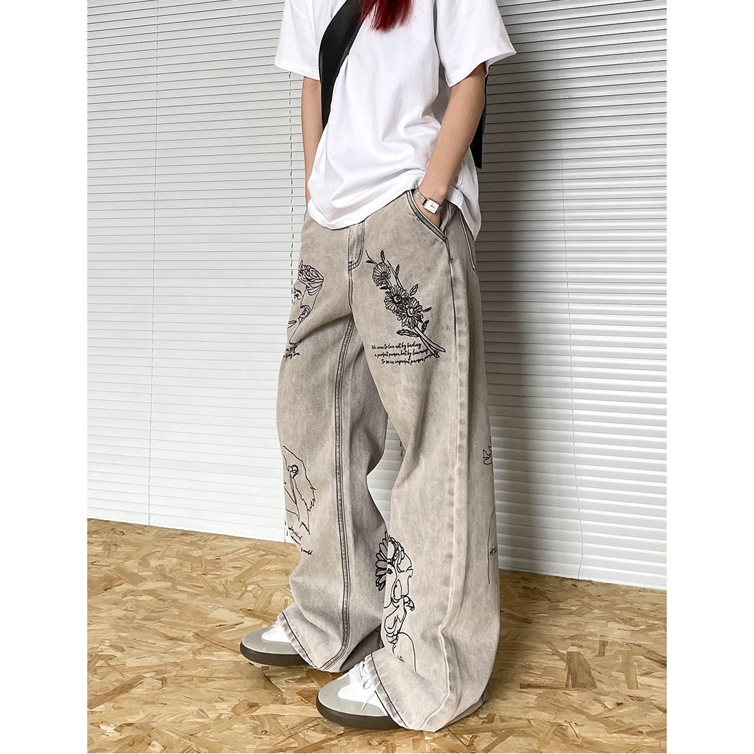 Embroidery Loose Straight Jeans AP7007