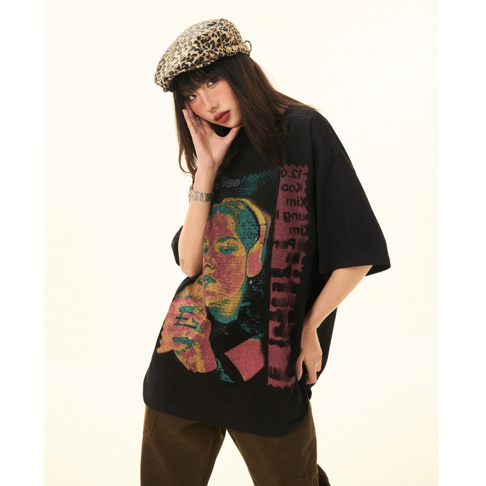 Vintage Character Print Loose T-Shirt MW9284