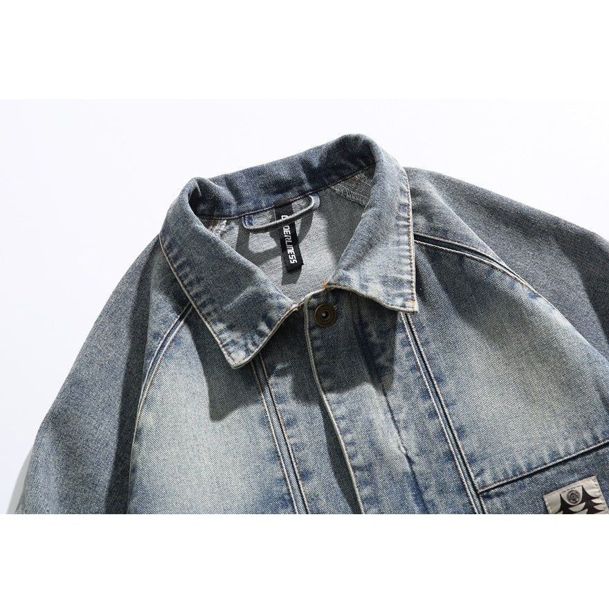 Vintage Washed Double-breasted Zip Denim Jacket MW9580