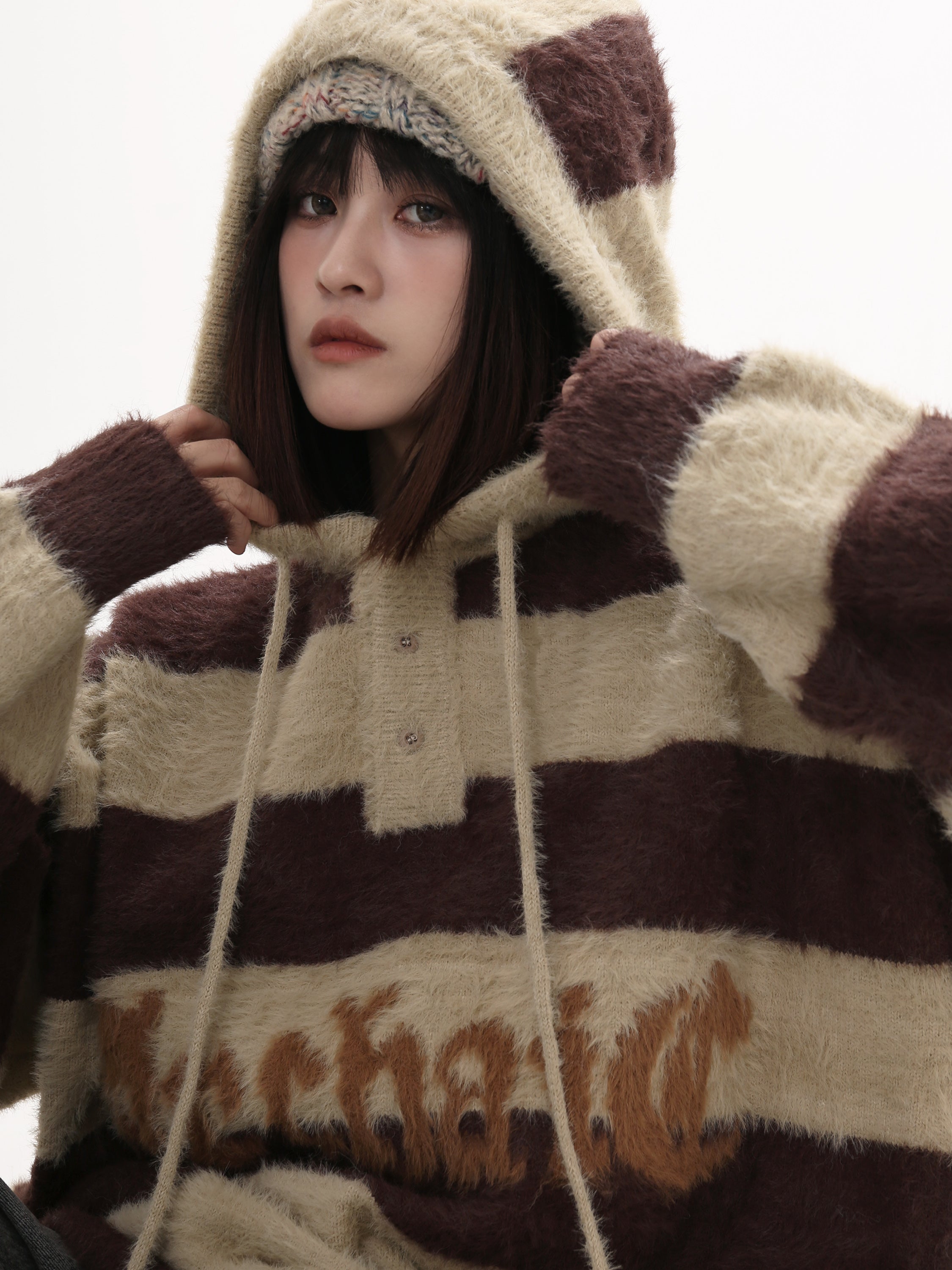 Hooded Loose Striped Knit GB7002 