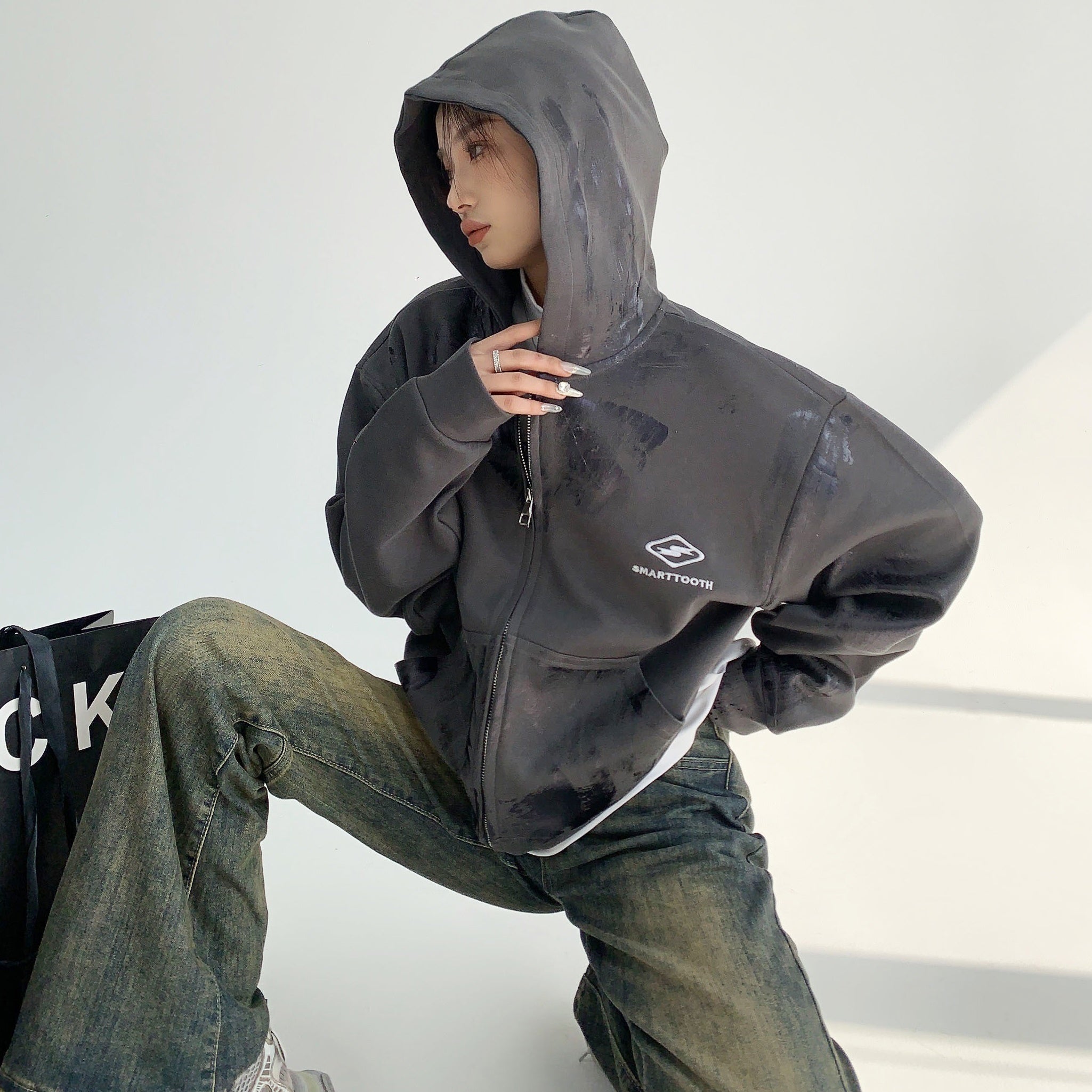 niche old dirty style short hooded jacket MW9019