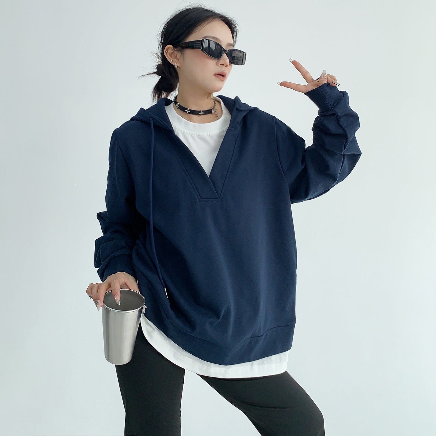 Fake Two-piece Design Sweat Hoodie MW9564