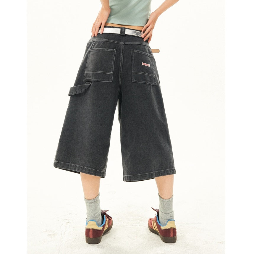 Washed Denim Stitch Design Cropped Pants YS7012