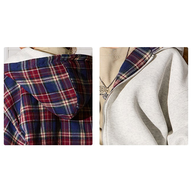 Reversible Plaid Hooded Sweat Zip Parka MW9707