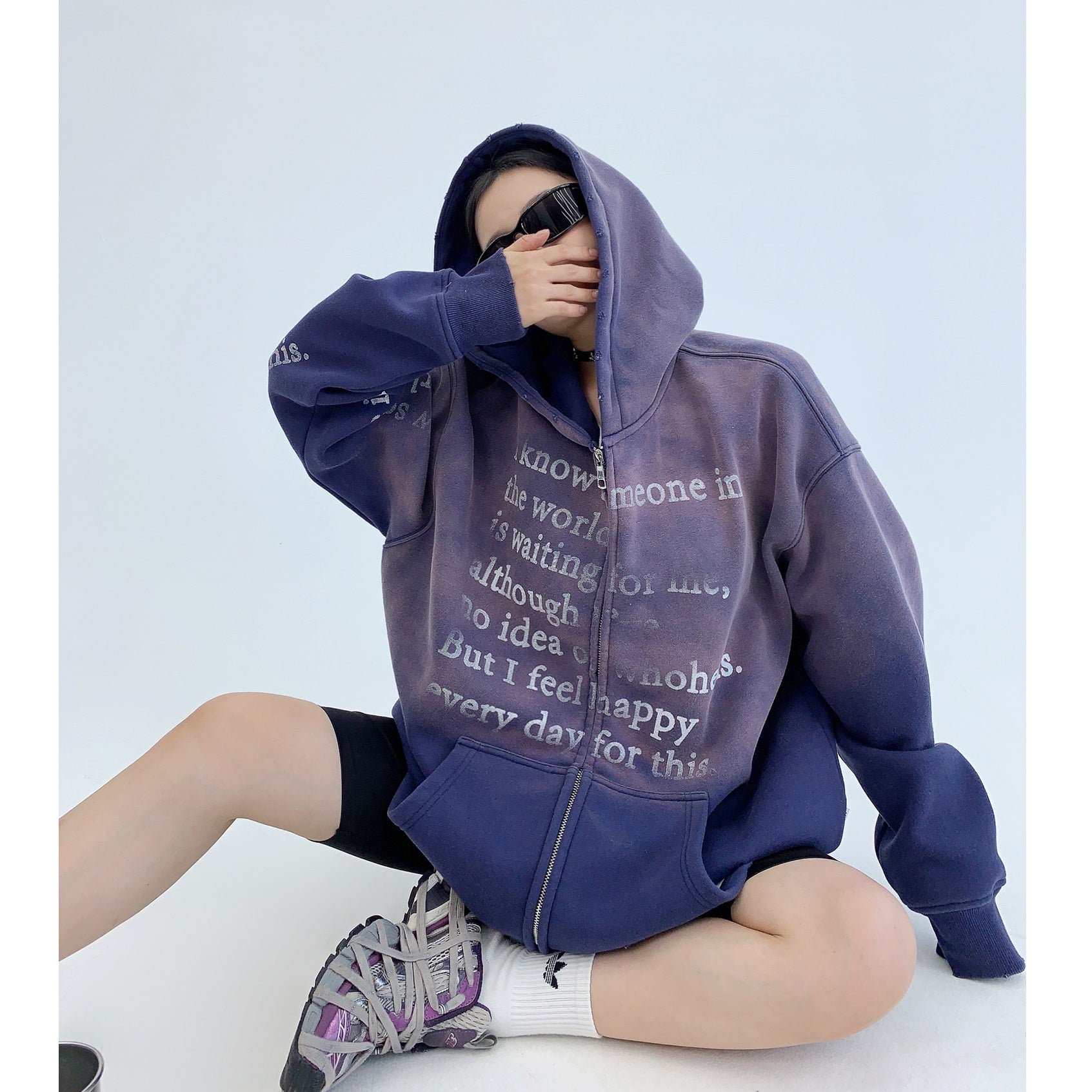 Aged Gradient Thickened Zip Hooded Sweat MW9508