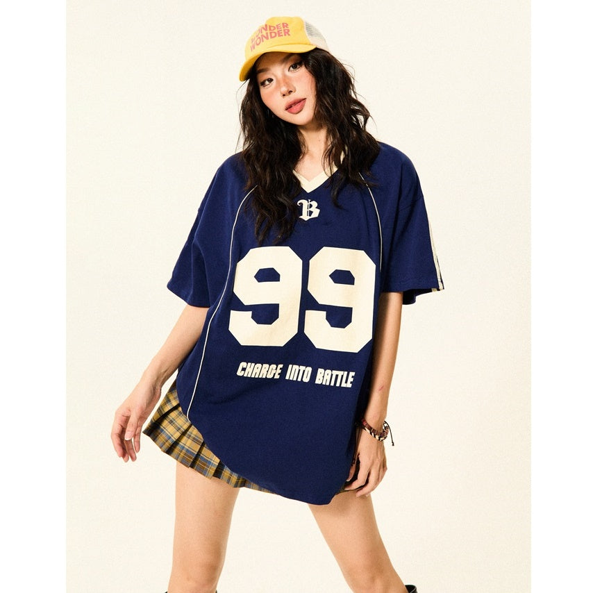 V-Neck Soccer Uniform Style Casual T-Shirt YS7002