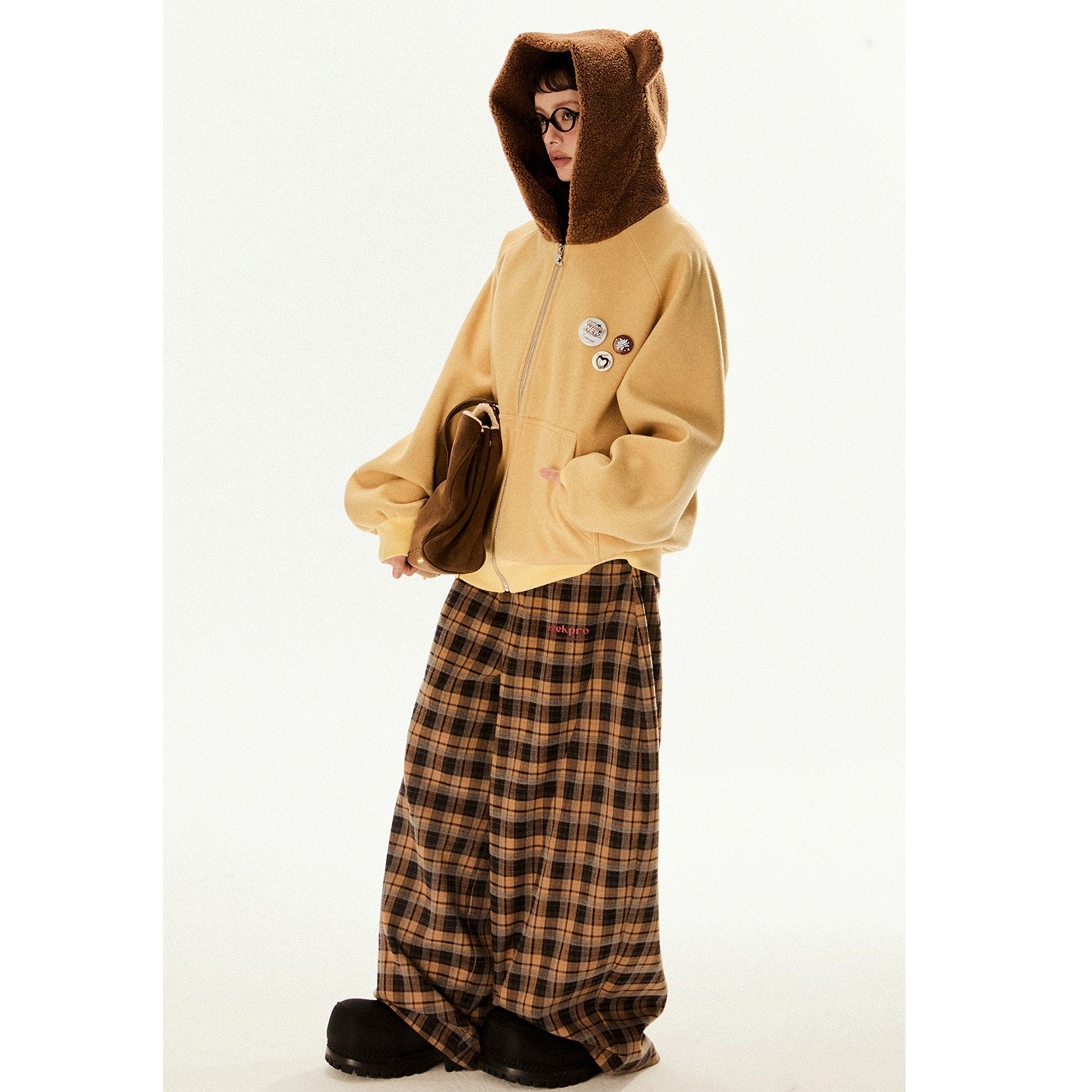 Raglan Sleeve Bear Design Hooded Zipper Jacket EZ196