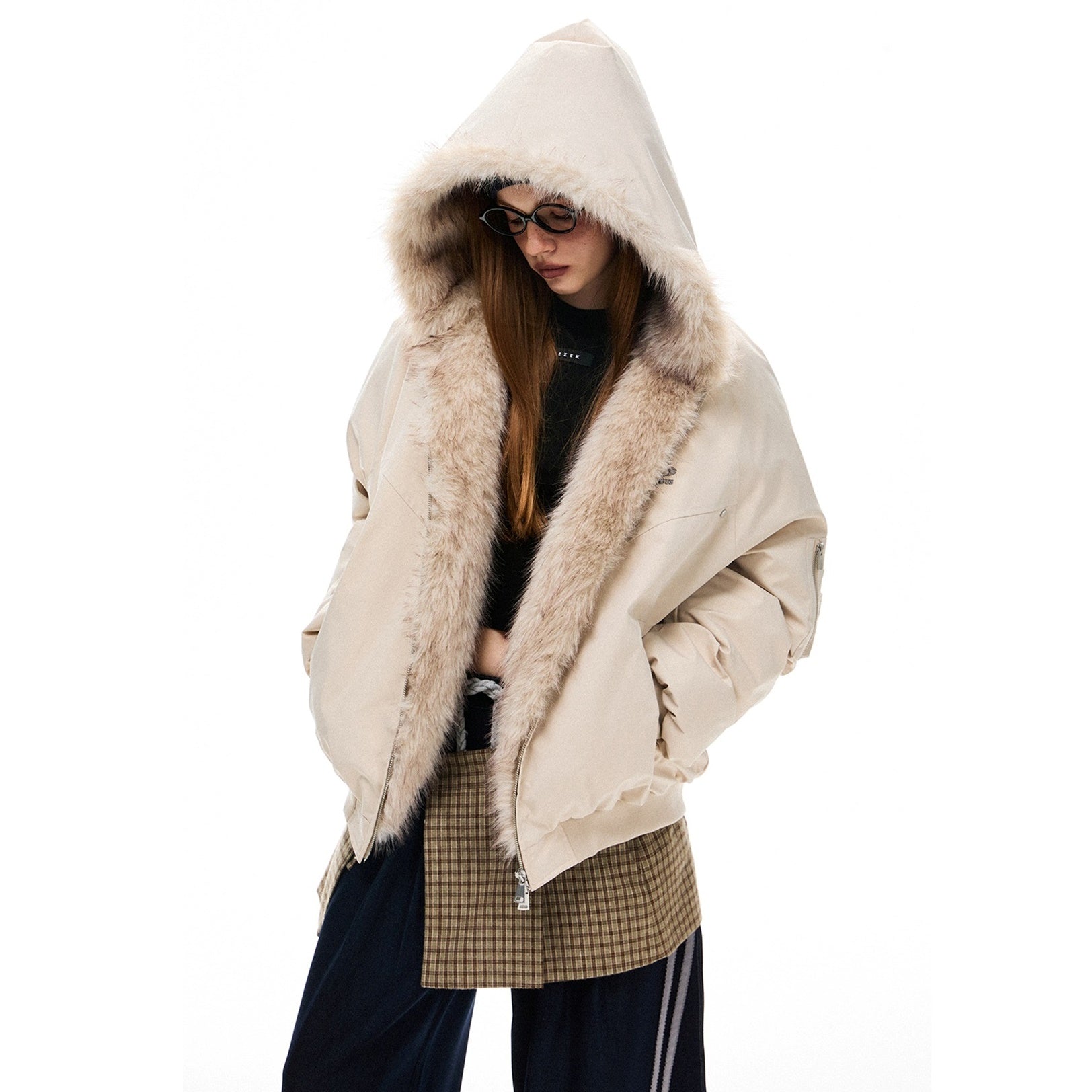 Fur Stitch Hooded Padded Zipper Blouson EZ213