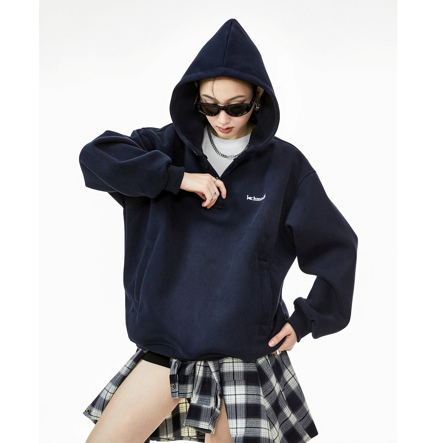 Half-Button Hooded Sweat Pullover IC9010