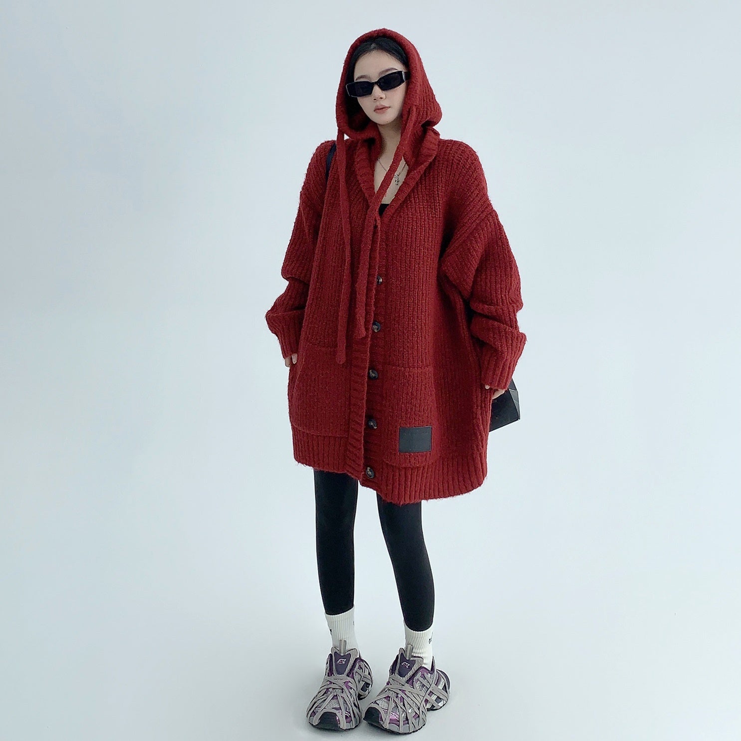 Heavy Industry Coarse Needle Hooded Knitted Jacket MW9512