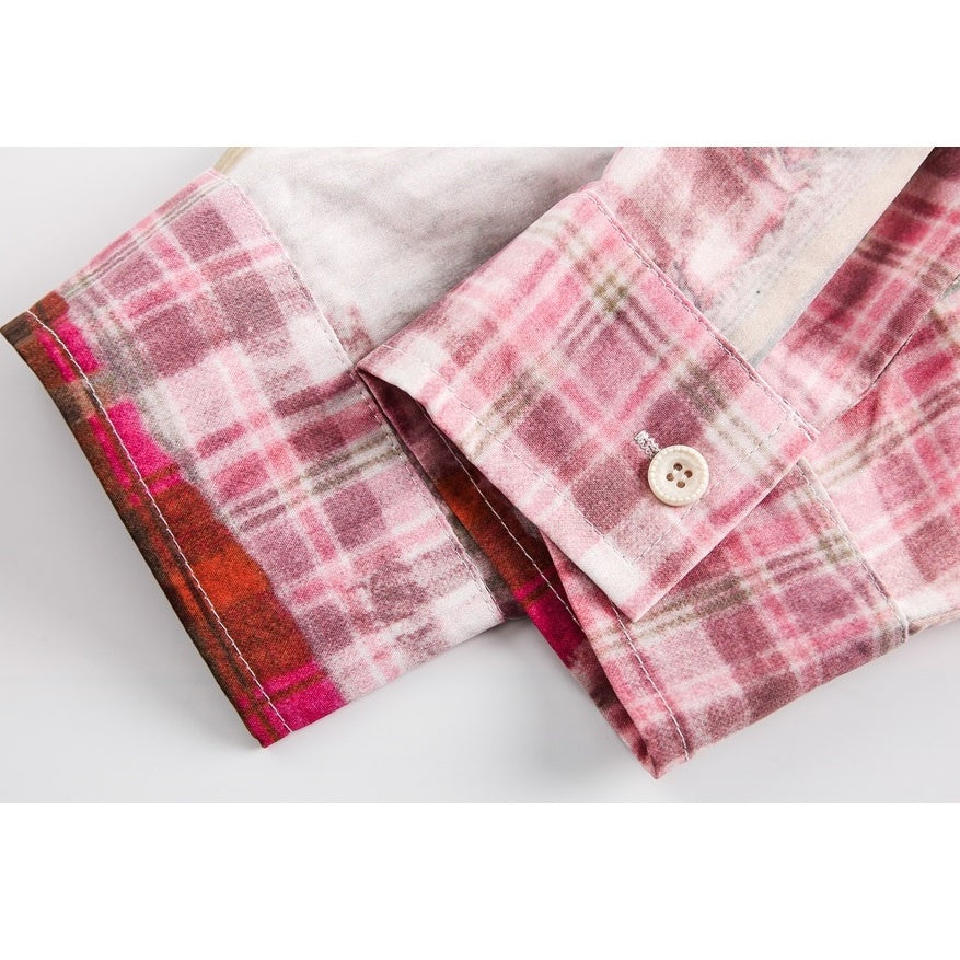 Irregular Plaid Long Sleeve Shirt BX009