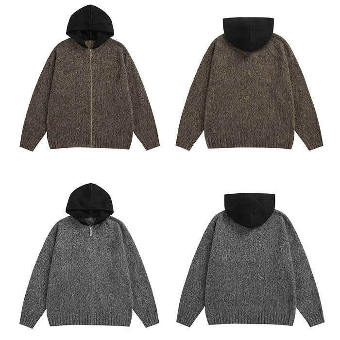 Bristles Contrast Thickened Knitted Hooded Jacket MW9612