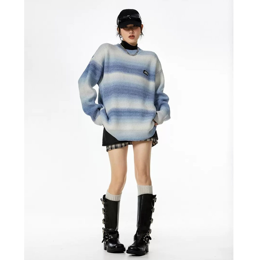 Gradation Border Crew Neck Loose Sweater MW9523