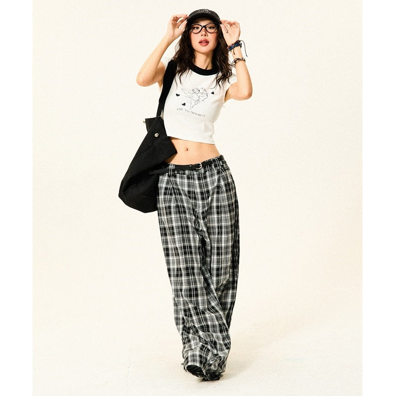 Monotone Plaid Low-waisted Wide-leg Pants YS7009