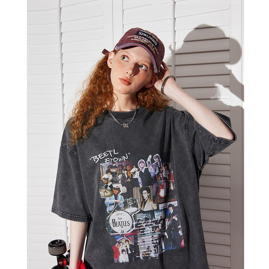 Musician Print Wash Loose T-shirt BT7013