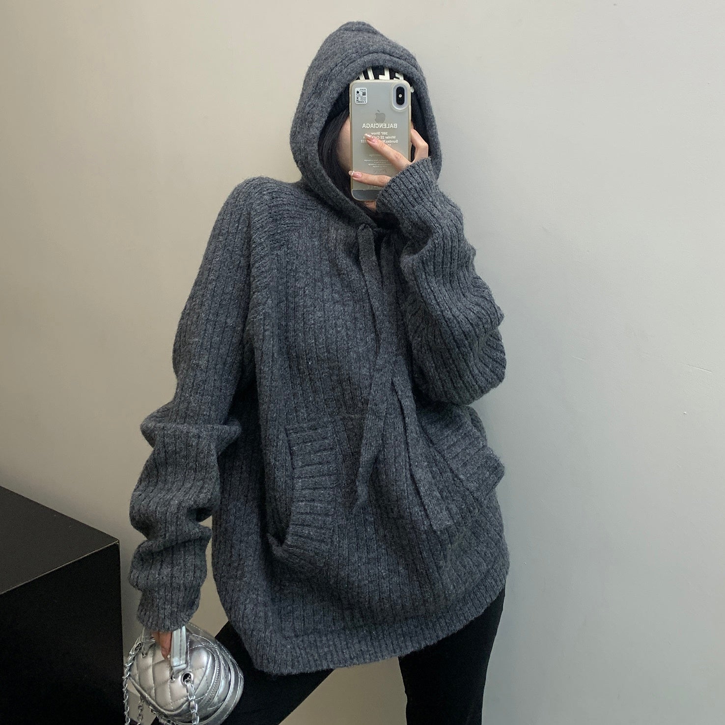 Lib Knitted Hooded Pullover Sweater MW9790