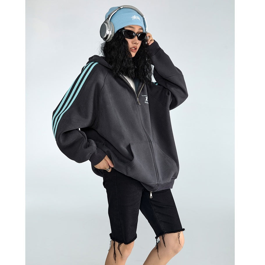 Three-Line ZIP-Up Sporty Hooded Parka MW9319