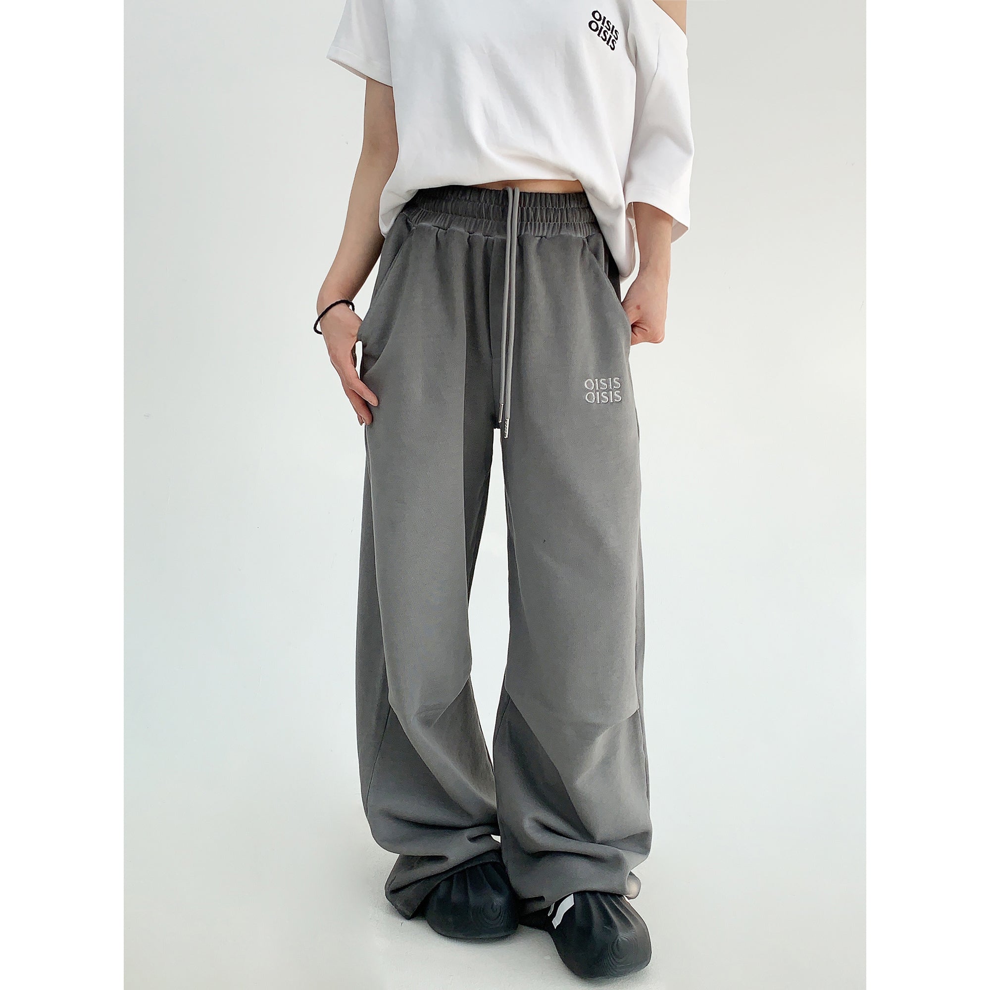 Distressed Embroidery Straigh Sweat Pants MW9849