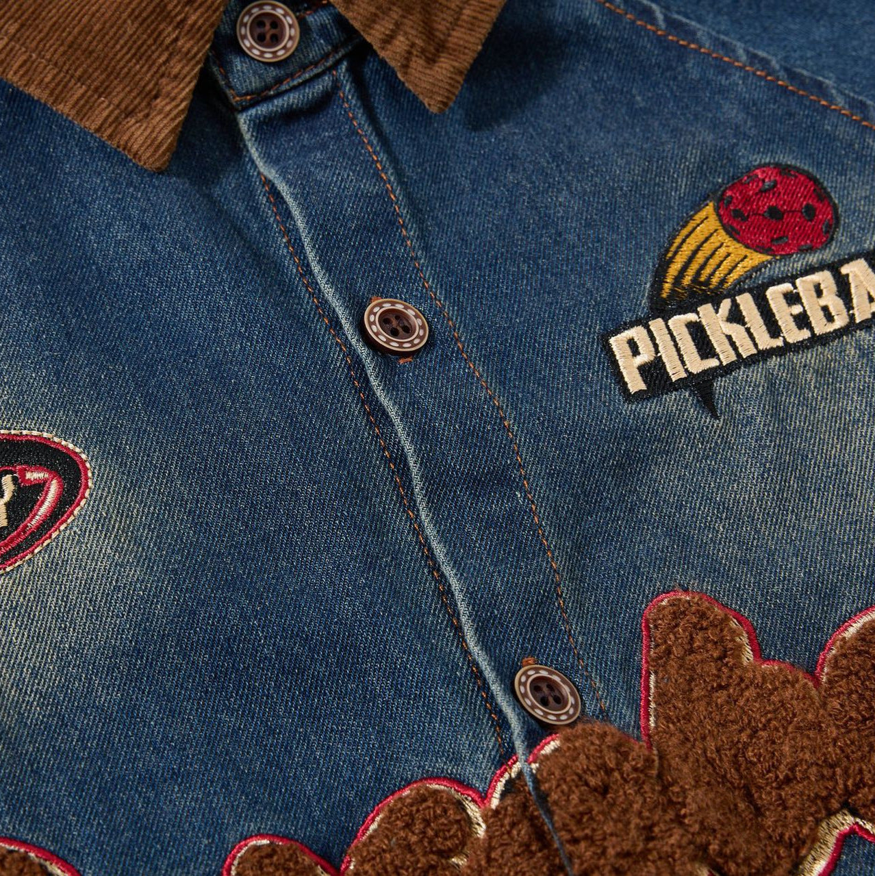 Flocking Letter Embroidery Washed Denim Shirt MW10317