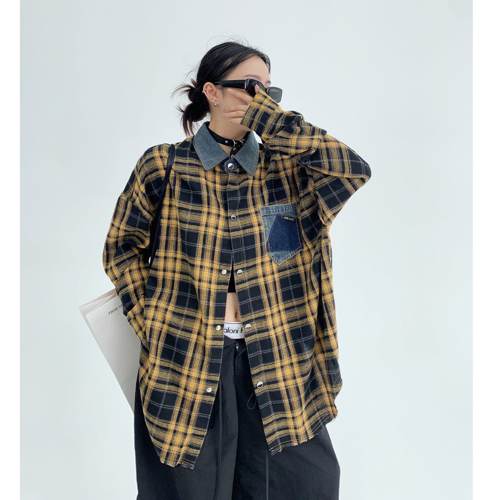 Retro Oversize Plaid Long-sleeved Shirt MW9435