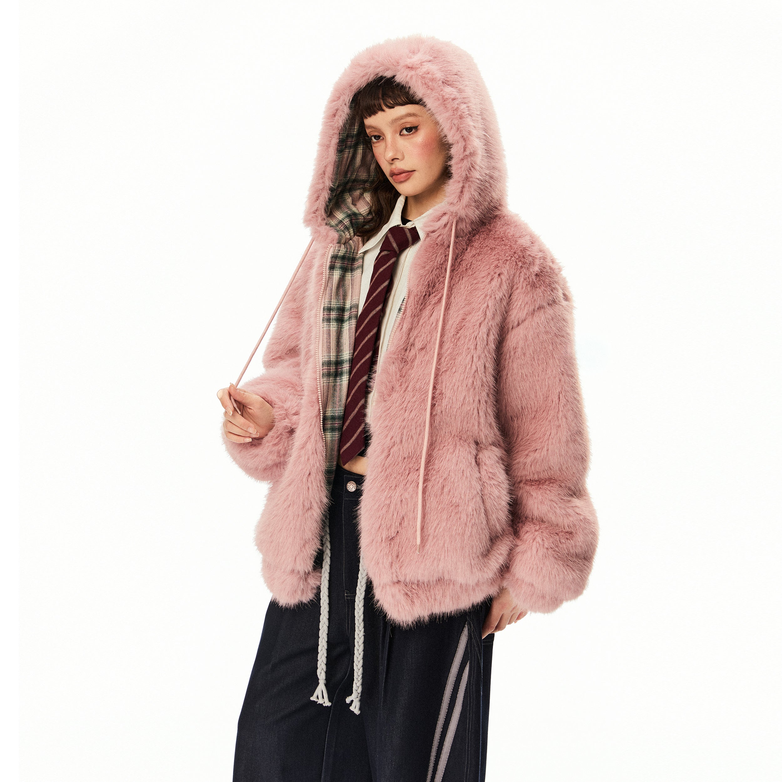 Plush Fake Fur Hooded Jacket EZ230