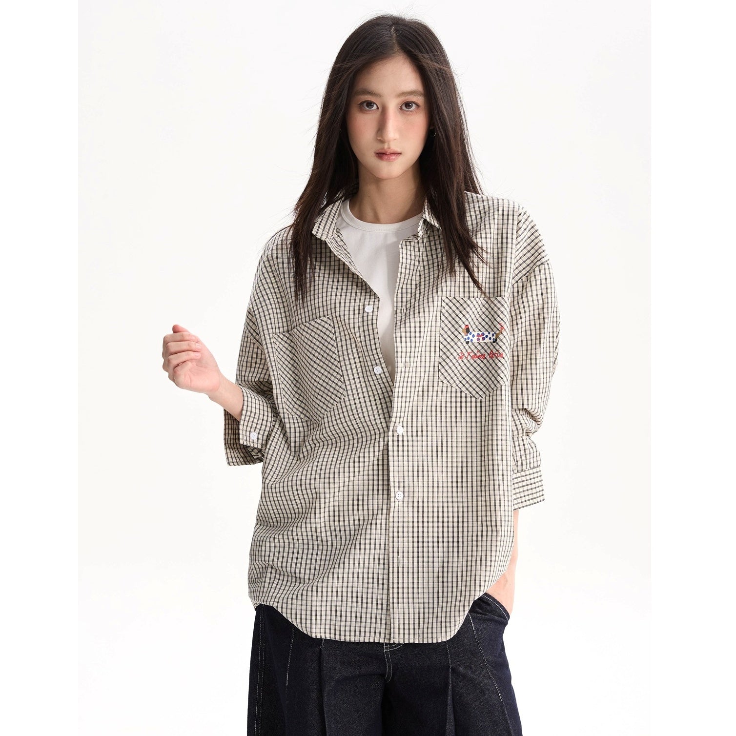 Dog Print Checked Shirt AP7011