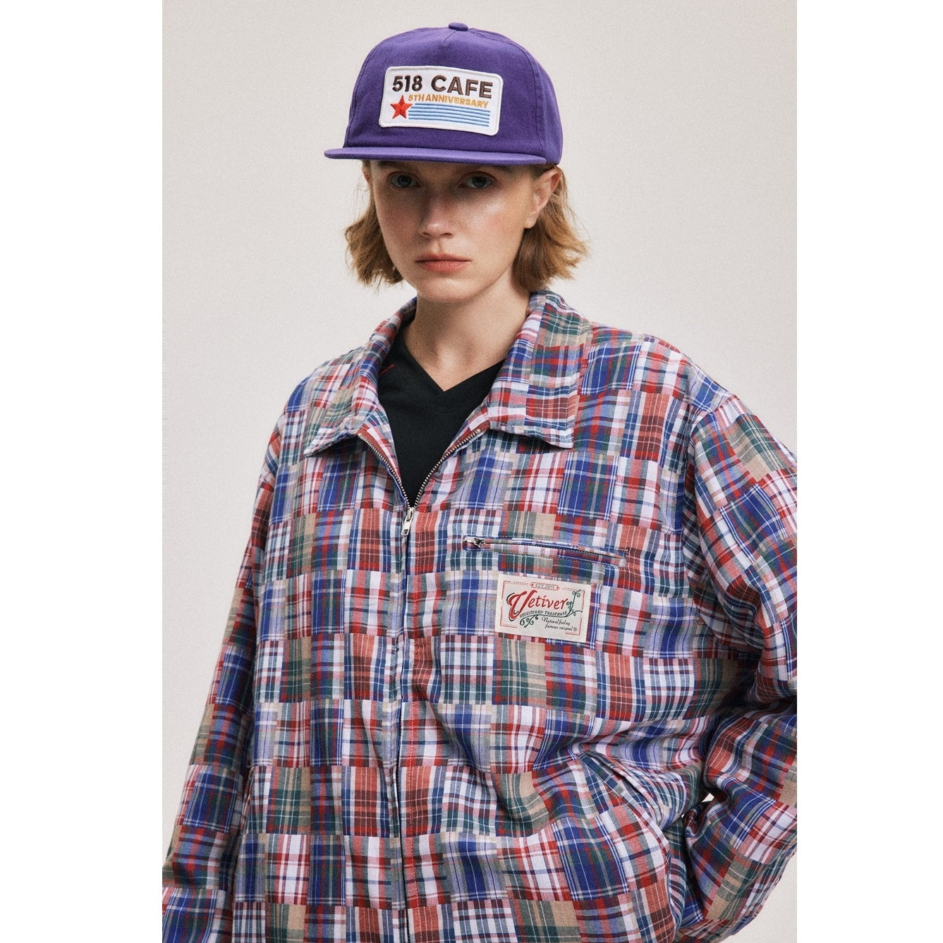 Madras Patchwork Plaid ZIP-Up Jacket BX007