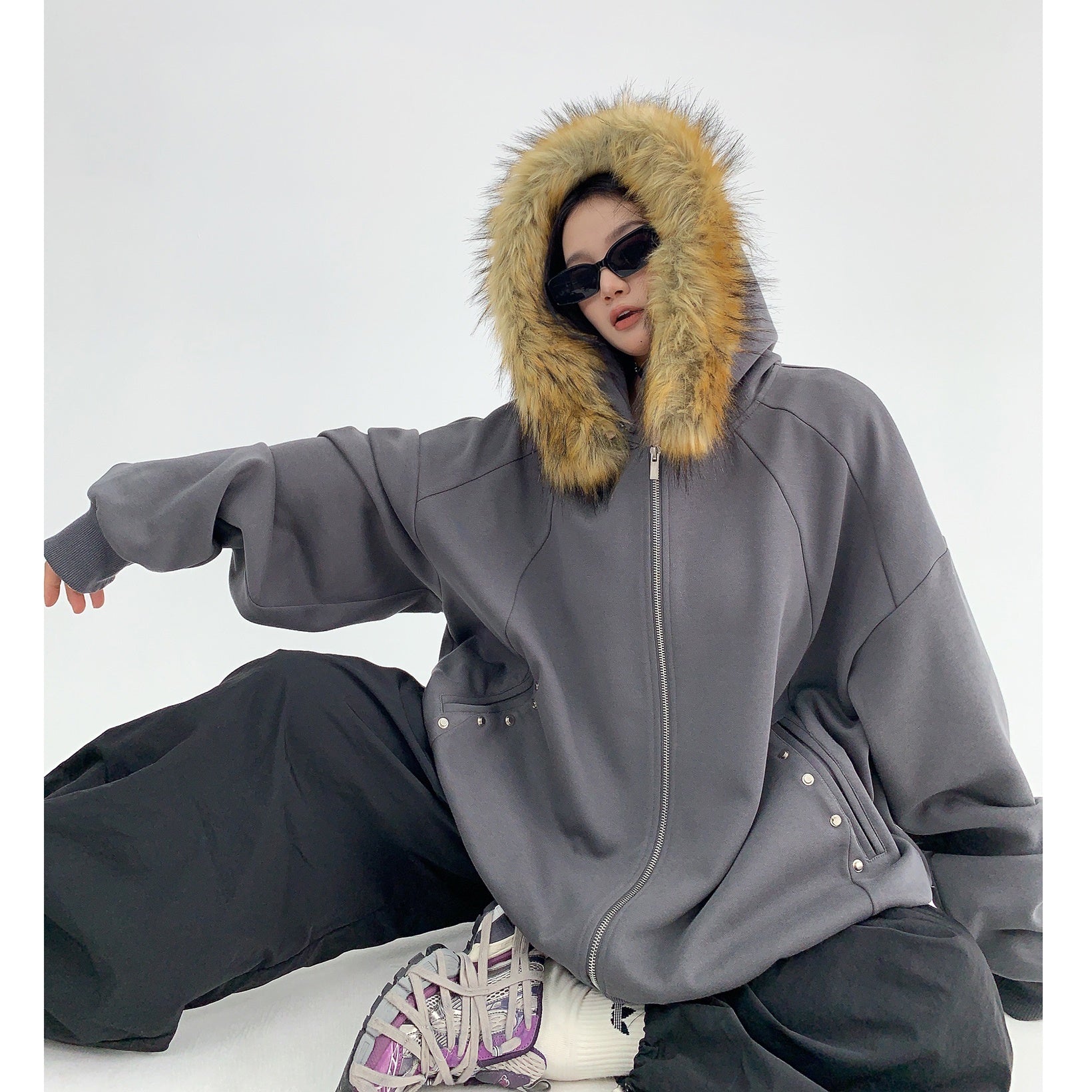 Removable Big Fur Collar Hooded Sweat Parka MW9461