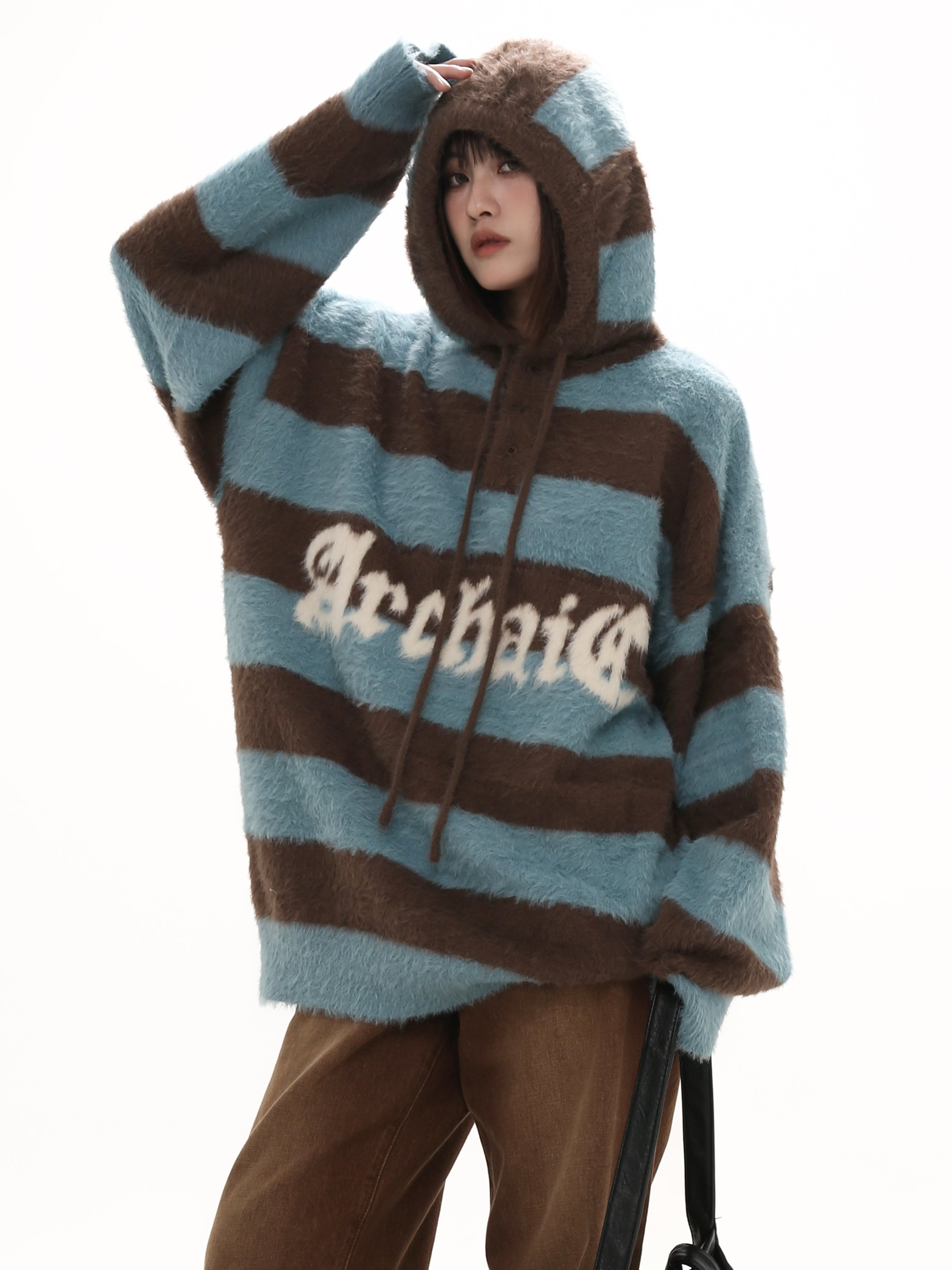Hooded Loose Striped Knit GB7002 
