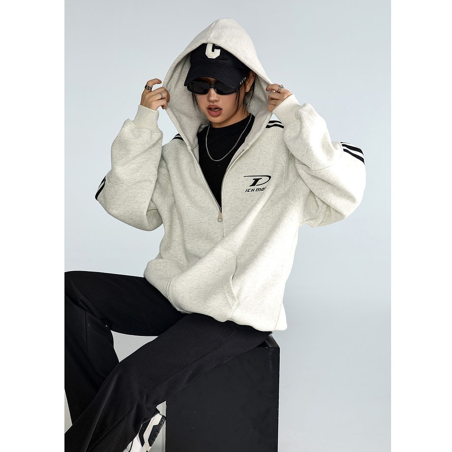 Three-Line ZIP-Up Sporty Hooded Parka MW9319