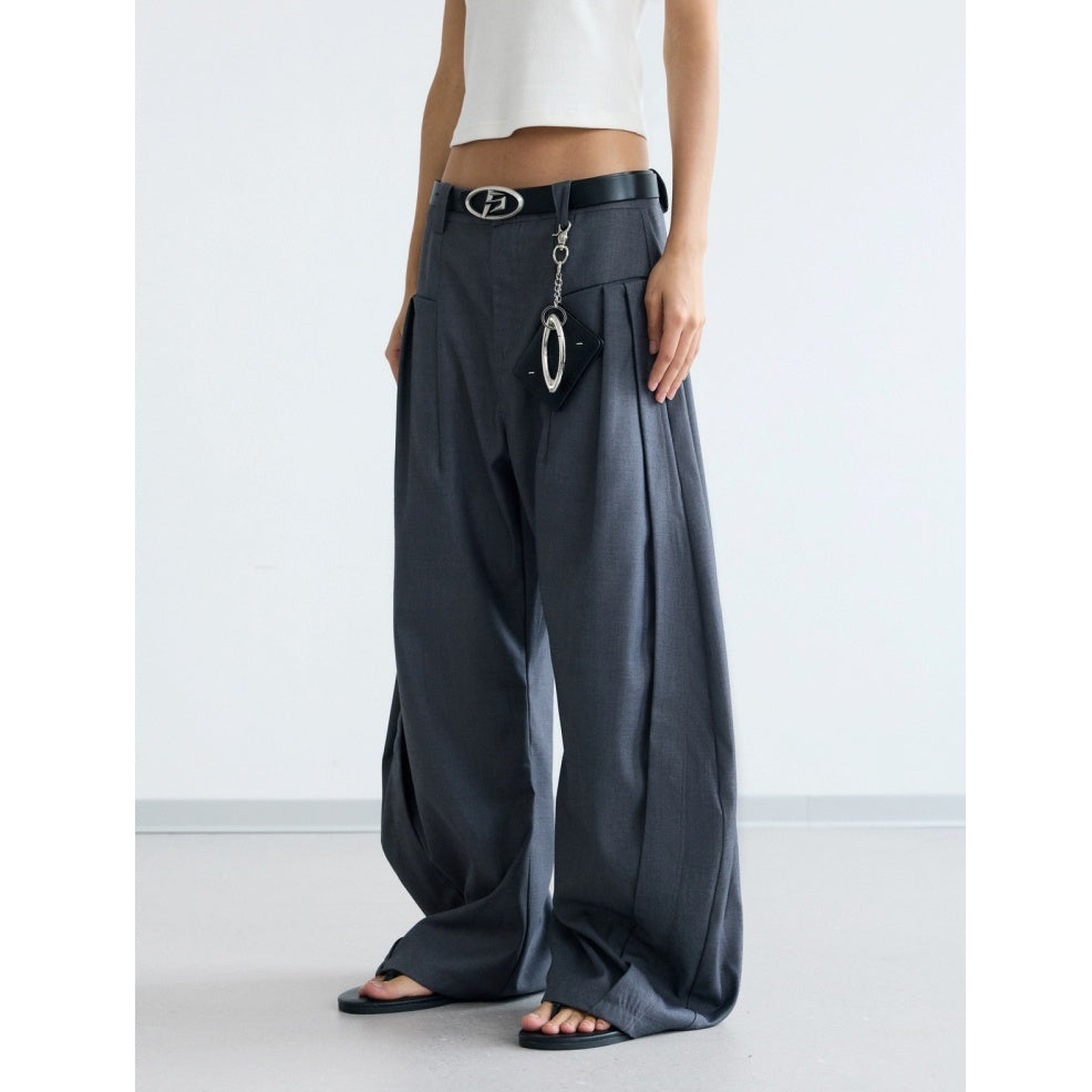 Front Slip Pockets Pleated Scimitar Trousers PS7020