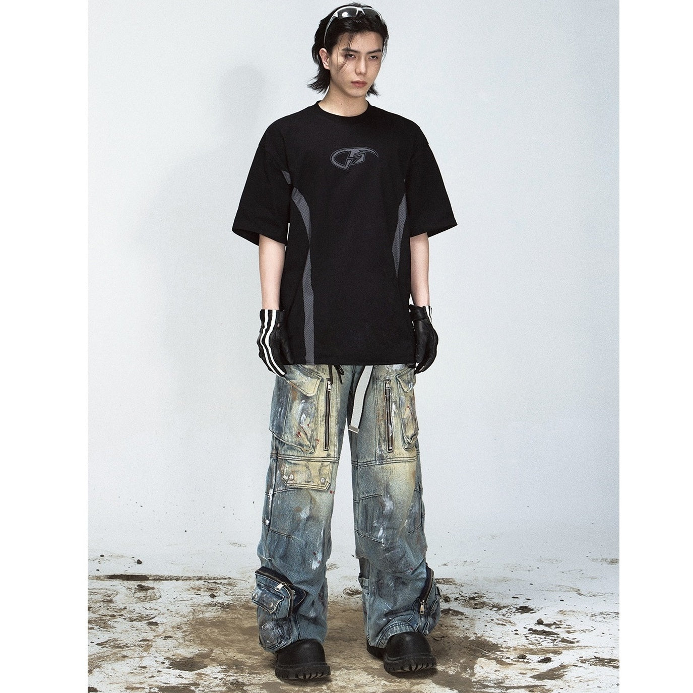 Graffiti Paint Design Multi-pocket Wide-leg Jeans PS7007