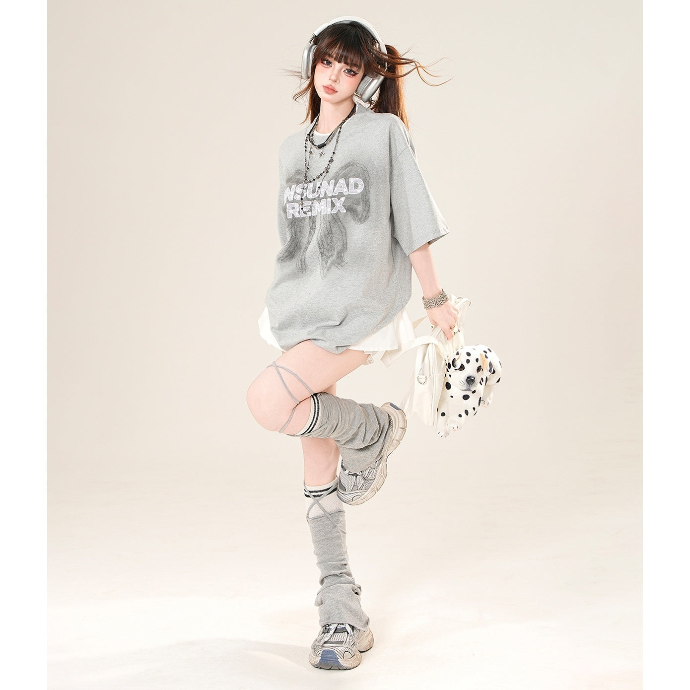 Ribbon Print Loose T-Shirt KK2029