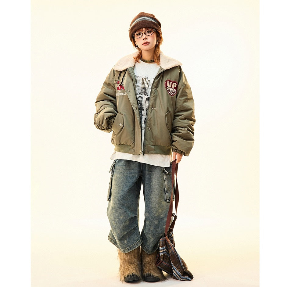 Boa Lapel Appliqué Patch Padded Jacket MW9704