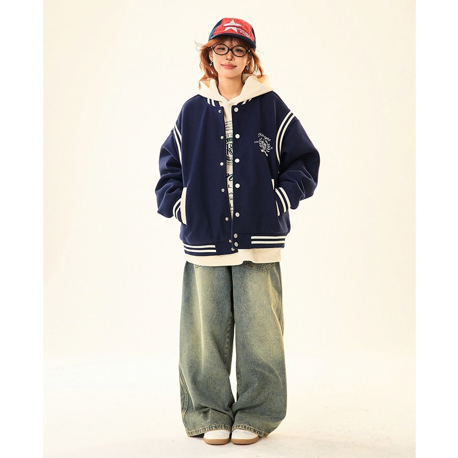 Retro Collegiate Patchwork Baseball Jacket MW9528