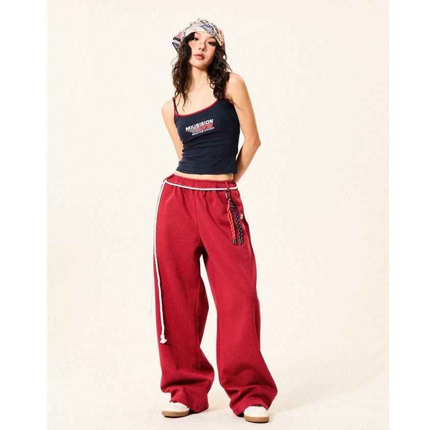 Braided Rope Loose Straight Sweatpants YS014